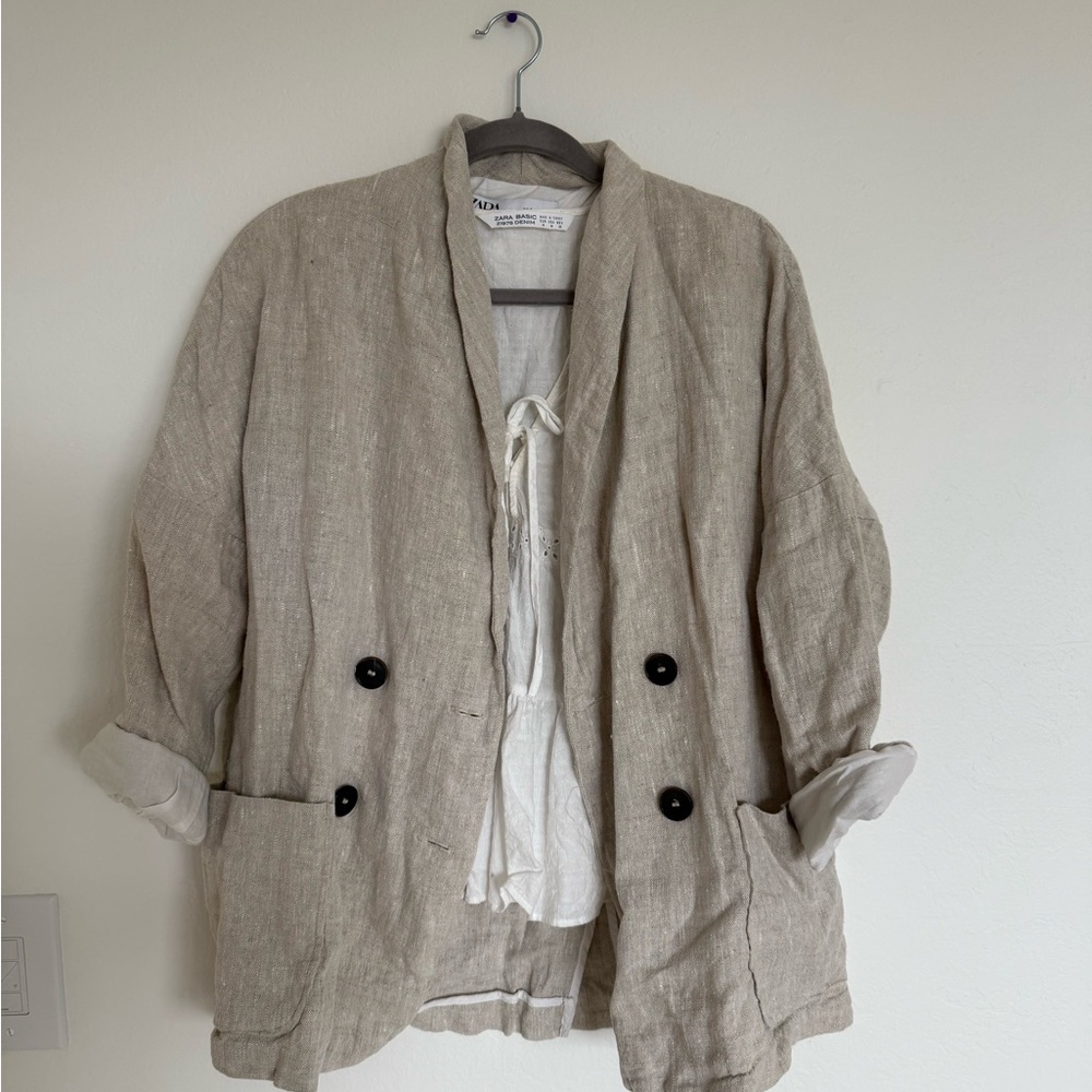 Zara Cream Blazer Oversized Double-Breasted